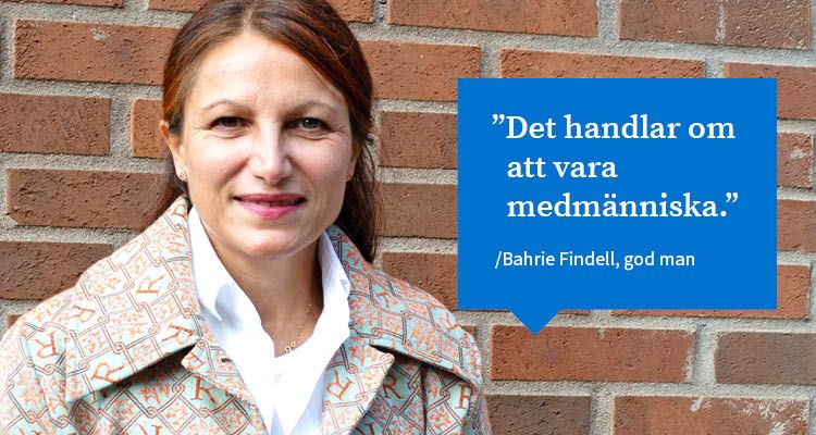 En person och texten "Det handlar om att vara medmänniska"
